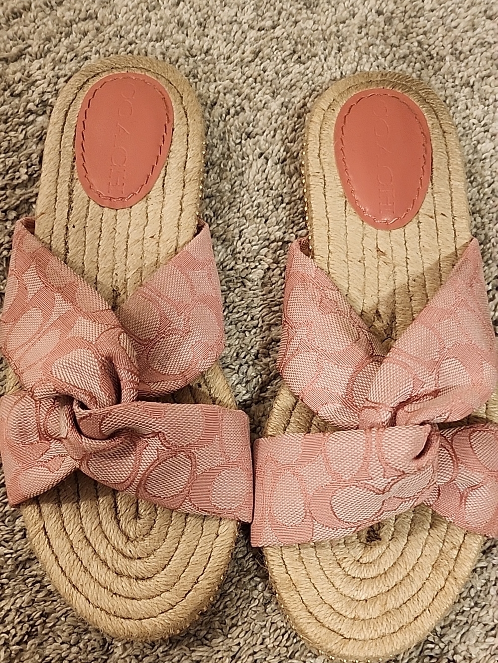 Coach Rose-Pink Bow Espadrille Slide Sandals